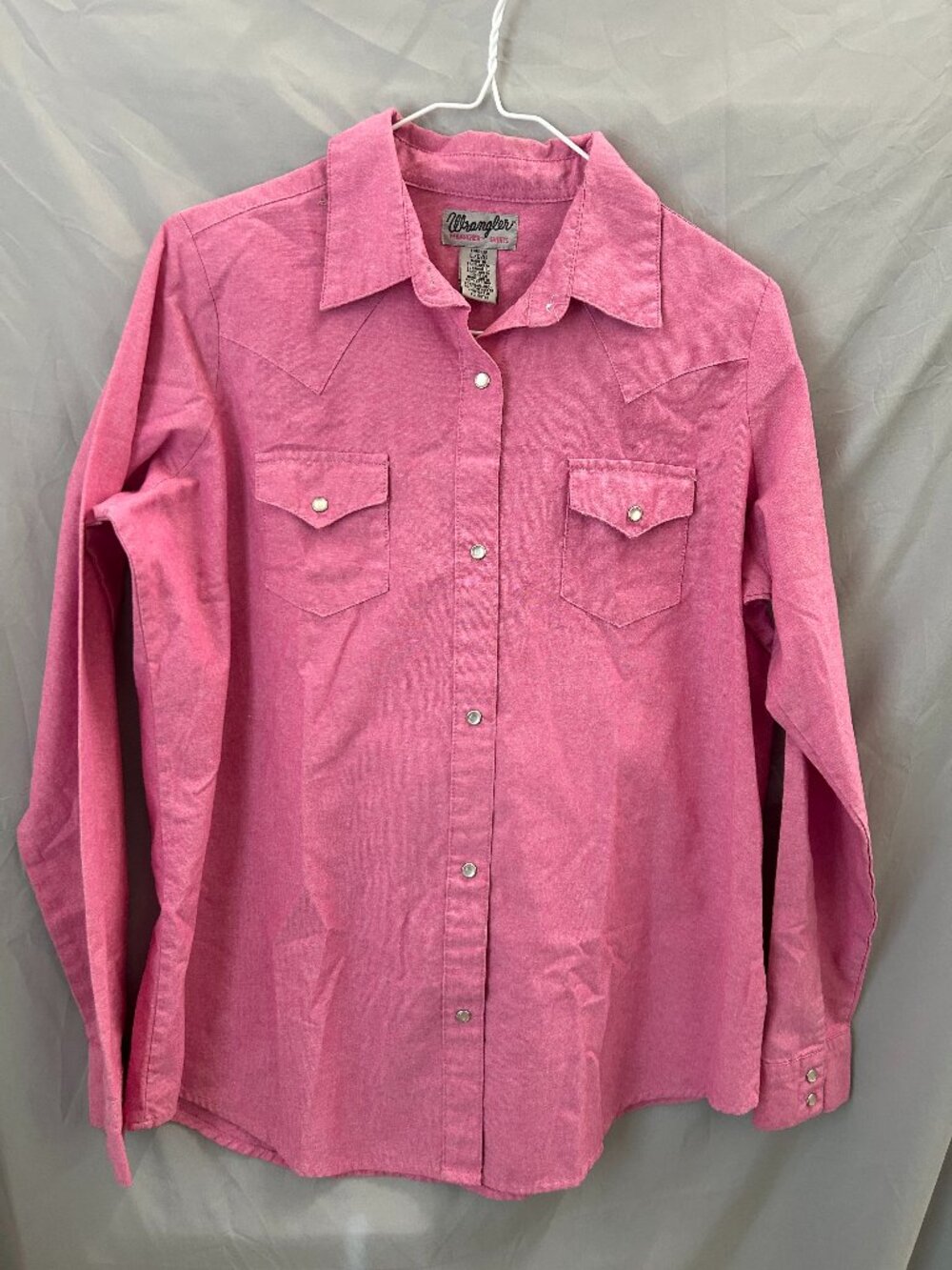 Wrangler Wrancher Shirt Women's Large Pink Western Pearl Snap Long Sleeve Ranch